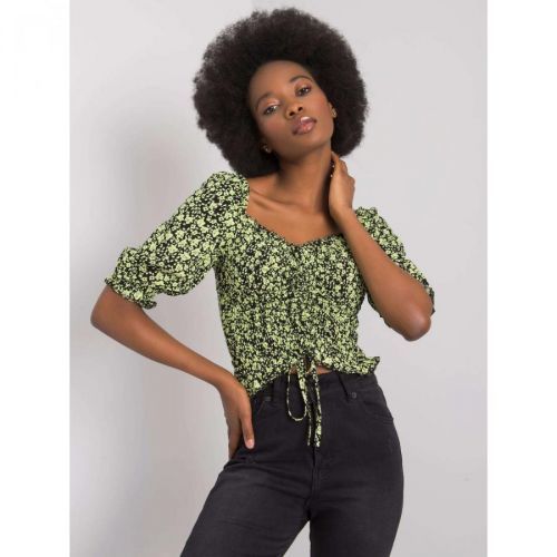 RUE PARIS Black and green floral blouse