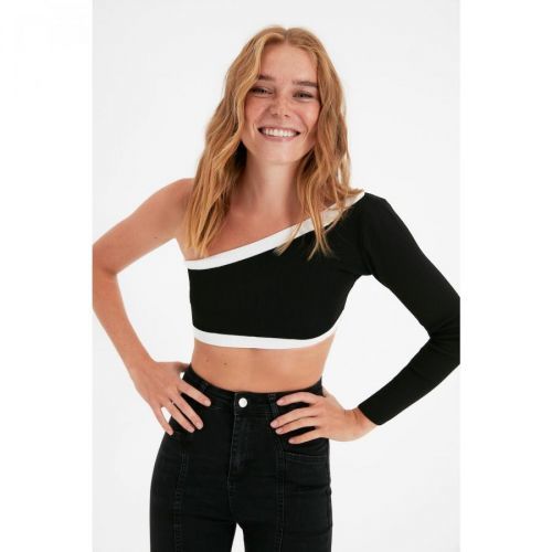 Trendyol Black Crop One Shoulder Knitwear Blouse