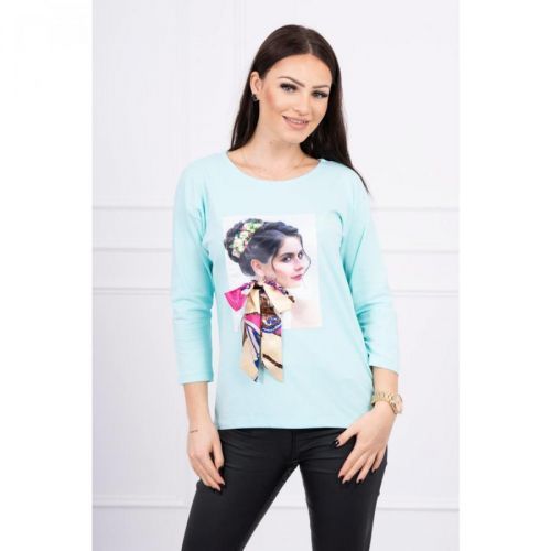 Blouse with graphics and colorful bow 3D mint