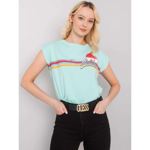 Mint cotton women's t-shirt with a print
