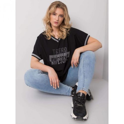 Black women's plus size blouse with an applique