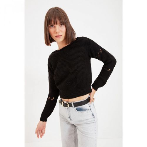 Trendyol Black Openwork Knitwear Sweater