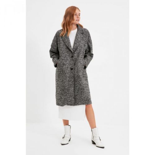 Trendyol Black Oversize Button Closure Stamp Coat