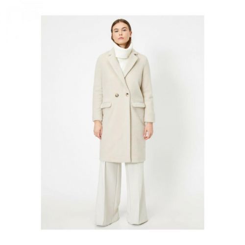 Koton Women's Ecru Button Detailed Coat