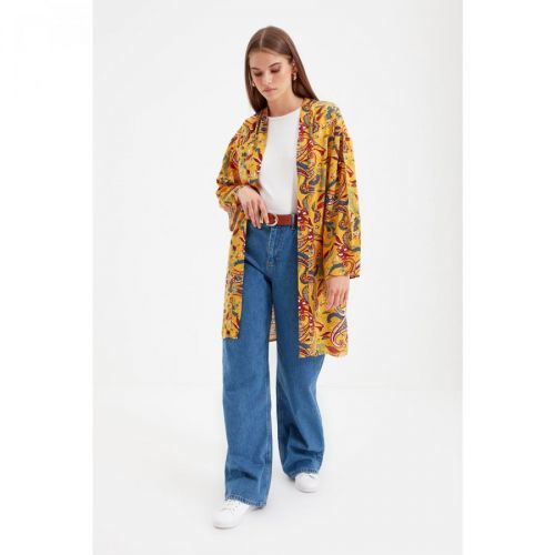 Trendyol Yellow Belted Kimono & Kaftan