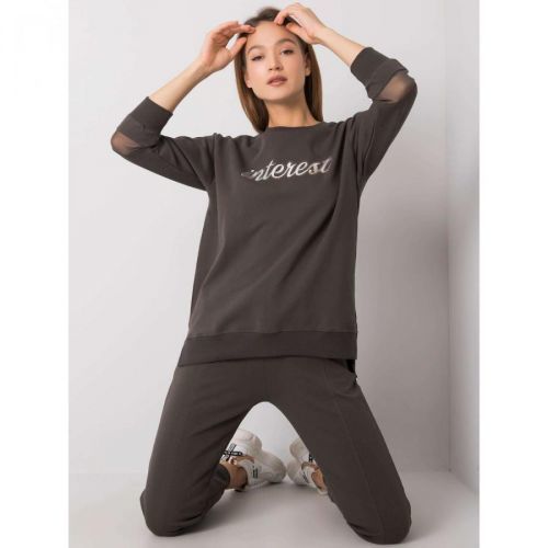 Set of dark khaki sweatshirts with application