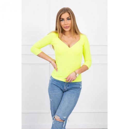 Ribbed blouse with a neckline yellow neon