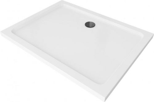 MEXEN/S - Flat sprchová vanička obdĺžniková slim 130 x 90 cm, biela + čierny sifón 40109013B