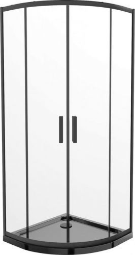 MEXEN/S - Rio štvrťkruhový sprchovací kút 90 x 90 cm, transparent, čierny + vanička so sifónom Flat, čierny 863-090-090-70-00-4170B