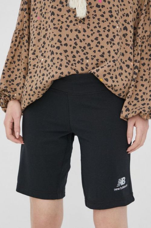 Šortky New Balance dámske, čierna farba, jednofarebné, vysoký pás