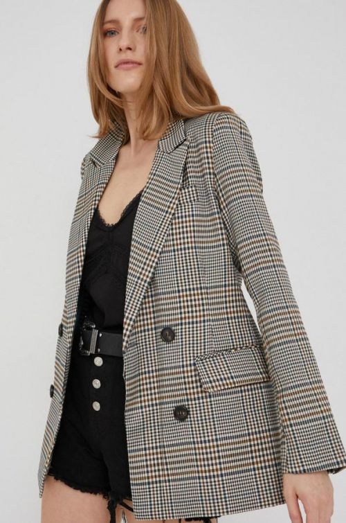 Sako Answear Lab béžová farba, dvojradová, vzorovaná