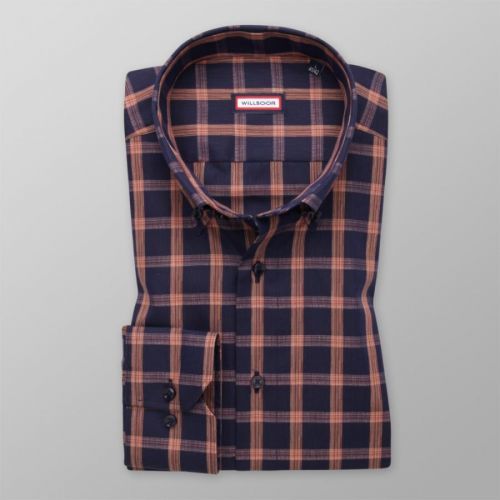 Pánska slim fit košeľa tmavomodrej farby s károvaným vzorom 13854