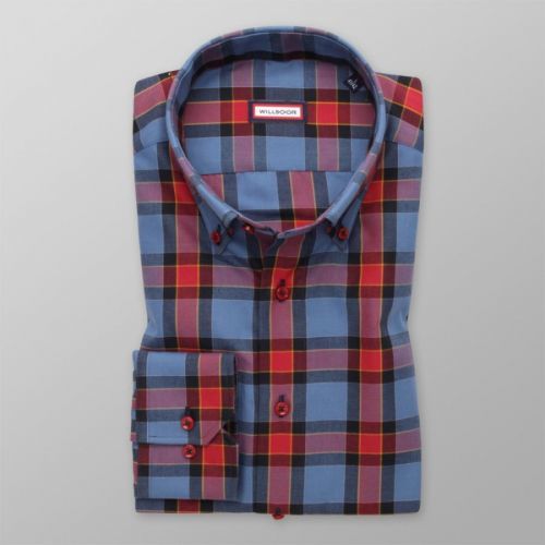 Pánska slim fit košeľa s farebným károvaným vzorom 13858