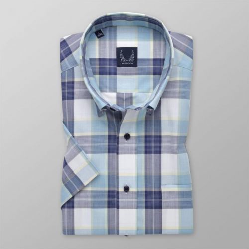 Pánska slim fit košeľa s modro-zeleným károvaným vzorom 13872