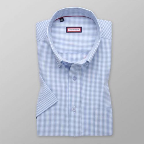 Pánska slim fit košeľa svetlomodrá s jemným károvaným vzorom 13874