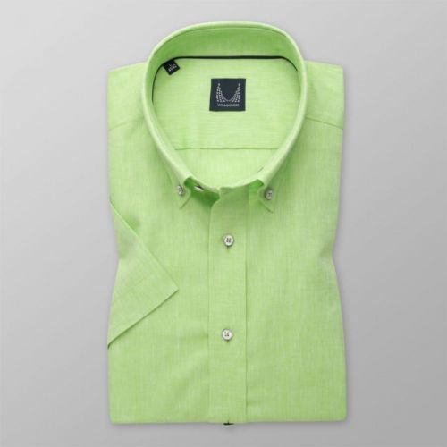 Pánska slim fit košeľa svetlozelená s prídavkom ľanu 13878