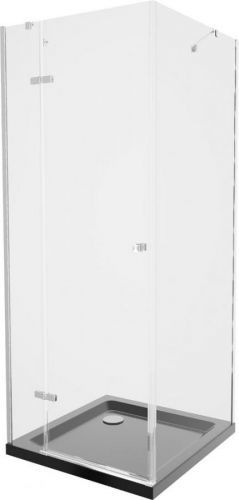MEXEN/S - Roma sprchovací kút 90x90 cm, transparent, chróm + čierna vanička so sifónom 854-090-090-01-00-4070