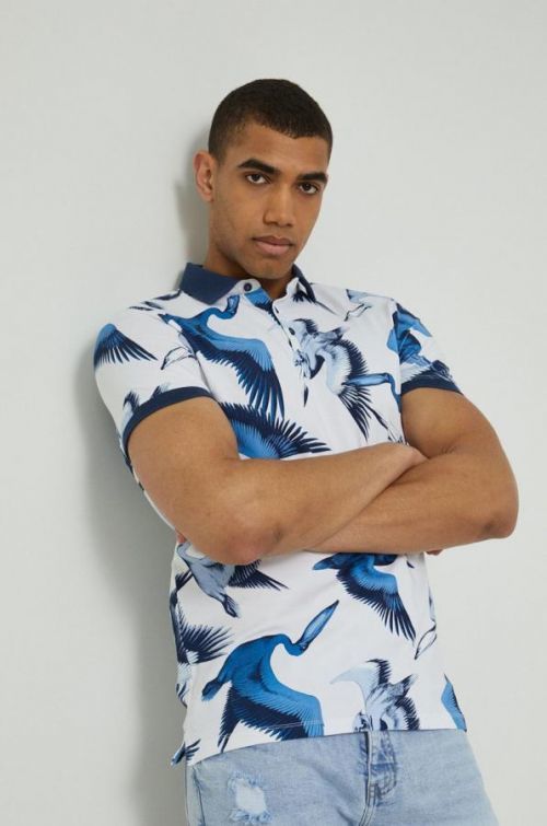 Polo tričko Medicine pánske, biela farba, vzorované