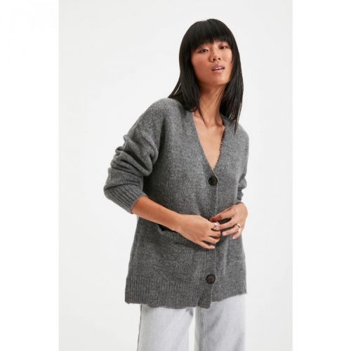 Trendyol Anthracite Button Detailed Knitwear Cardigan