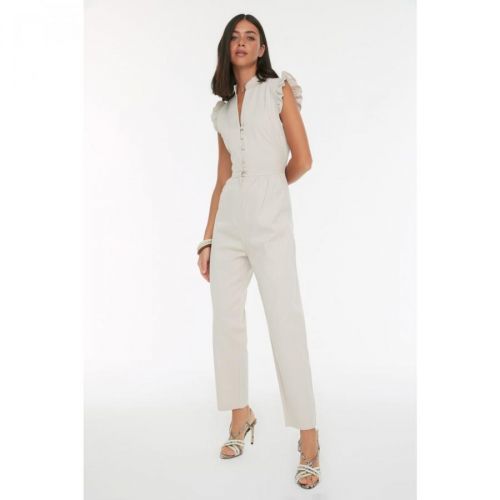 Trendyol White Buttoned Jumpsuit