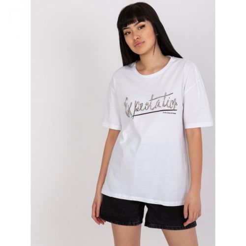 White t-shirt with an application and a round neckline