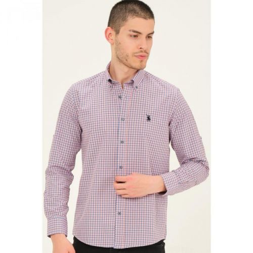 G758 DEWBERRY MEN'S SHIRT-LACİVERT- BURGUNDY