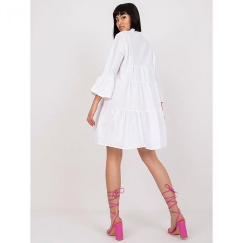 White dress with a frill and 3/4 sleeves RUE PARIS