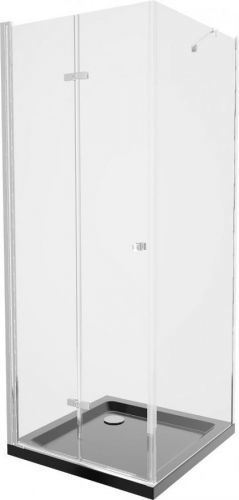 MEXEN/S - Lima sprchovací kút zalamovacie dvere 90 x 90 cm, transparent, chróm + Flat čierna vanička so sifónom 856-090-090-01-00-4070