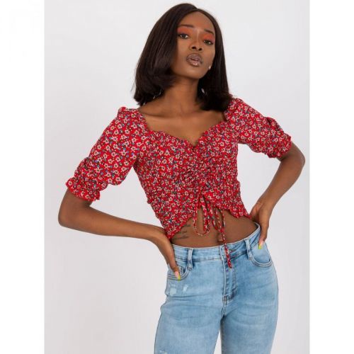 RUE PARIS red short blouse with ruffles
