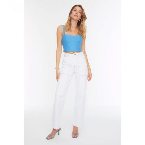 Trendyol White Stitch Detail High Waist 90's Wide Leg Jeans
