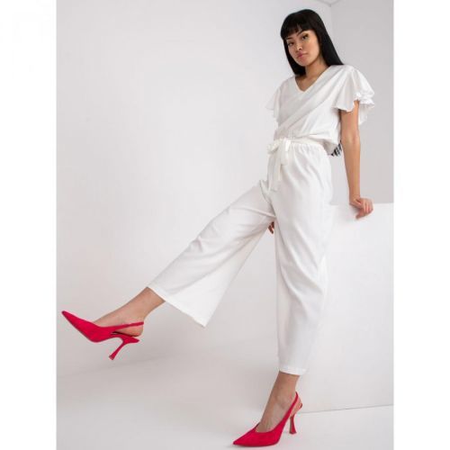 Ecru women's jumpsuit with a binding