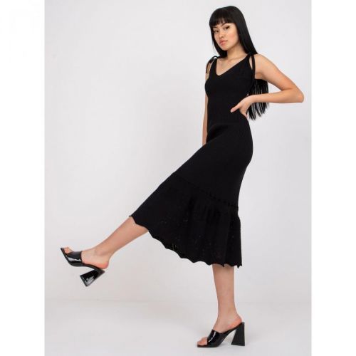 Black striped midi dress with straps