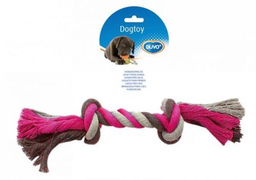 Hračka DUVO+ Lano s 2 uzlami na ťahanie ružovo-šedo-sivé Large 35 cm