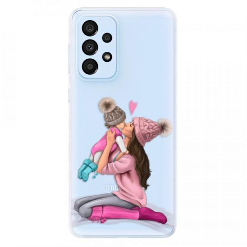 Odolné silikónové puzdro iSaprio - Kissing Mom - Brunette and Girl - Samsung Galaxy A33 5G