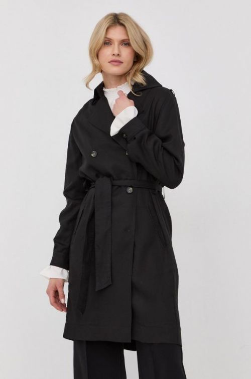 Trenčkot The Kooples dámsky, čierna farba, prechodný, dvojradový