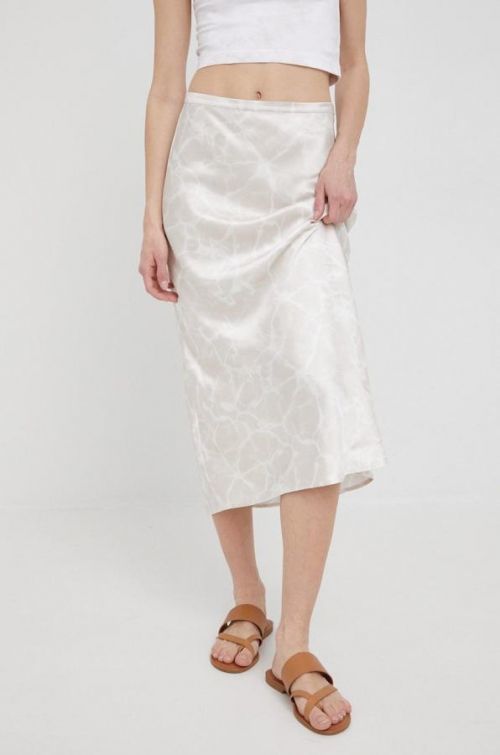 Sukňa Calvin Klein béžová farba, midi, rovný strih