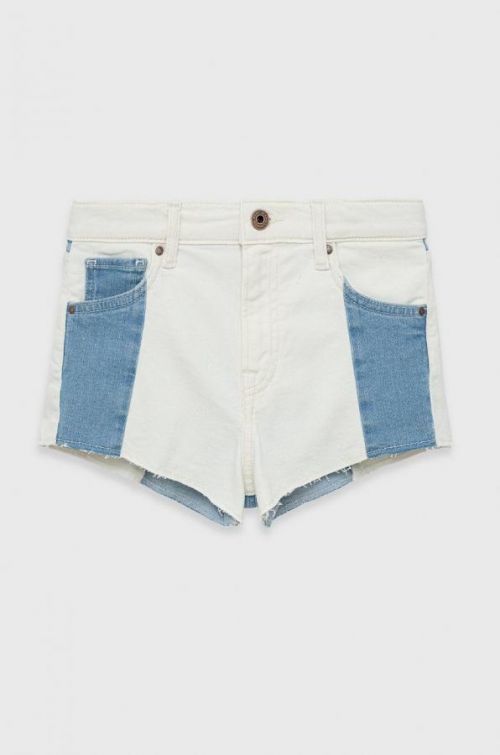 Detské rifľové krátke nohavice Pepe Jeans biela farba, vzorované,