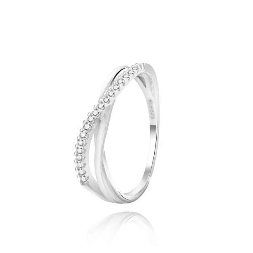 Beneto Blýštivý strieborný prsteň so zirkónmi AGG433 58 mm