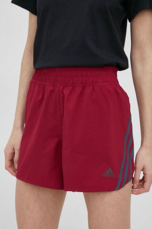 Bežecké šortky adidas Performance Run Icons dámske, fialová farba, s potlačou, stredne vysoký pás