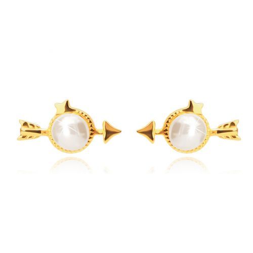 Náušnice zo 14K zlata - šíp s okrúhlou sladkovodnou perličkou, puzetky