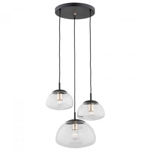Závesná lampa Turku 3-pl., okrúhla číra/čierna