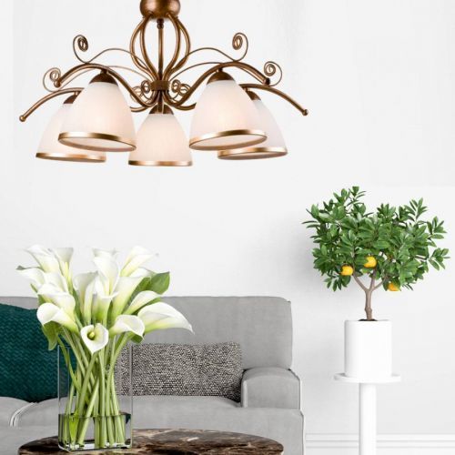 Závesná lampa Roma v bielej a hnedej, 5-plameňová