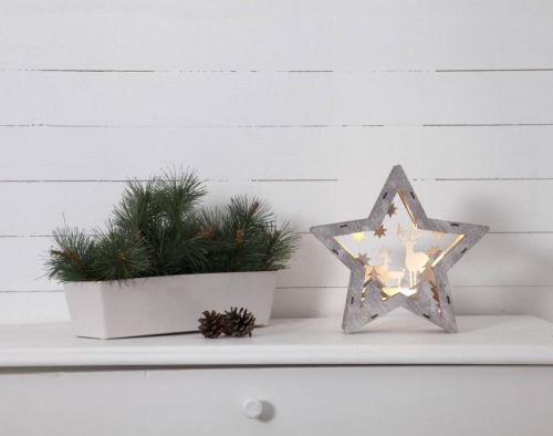 LED dekoračná drevená hviezda Fauna, 24 cm vysoká