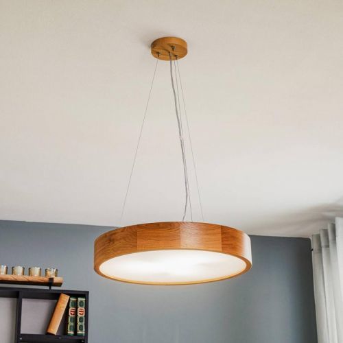 Závesná lampa Kerio, Ø 47 cm, tmavý dub