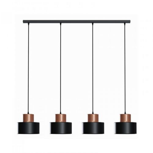 Závesná lampa Olla v čiernej/medenej, 4-plameňová