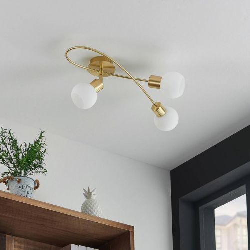 Lindby stropné LED svetlo Elaina 3-pl. dlhé mosadz