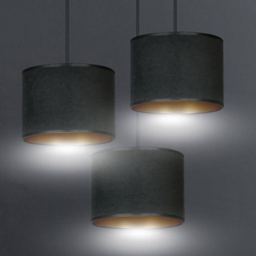 Závesná lampa Jari látka 3pl okrúhla čierna-zlatá