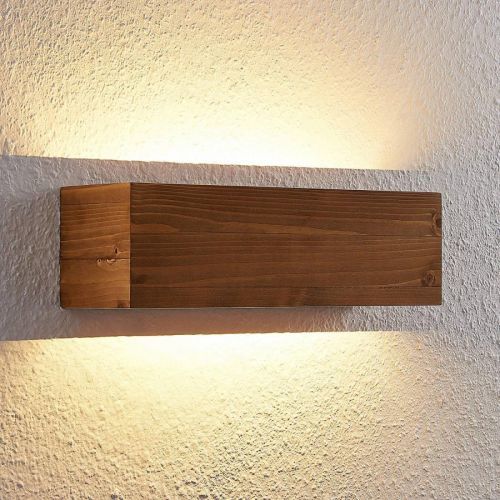 Lindby Benicio drevené nástenné LED, hranaté 37 cm