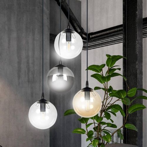 Závesná lampa Glassy 4p okrúhla grafit/jantár/číra