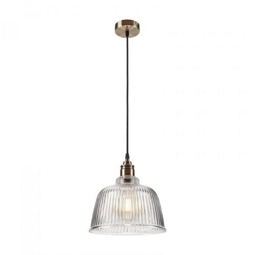 Závesná lampa Leana číre sklo 1p starožitná mosadz
